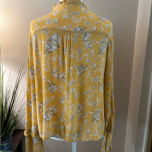 American Rag Yellow Floral Long Sleeve Blouse Size L - Picture 5 of 14